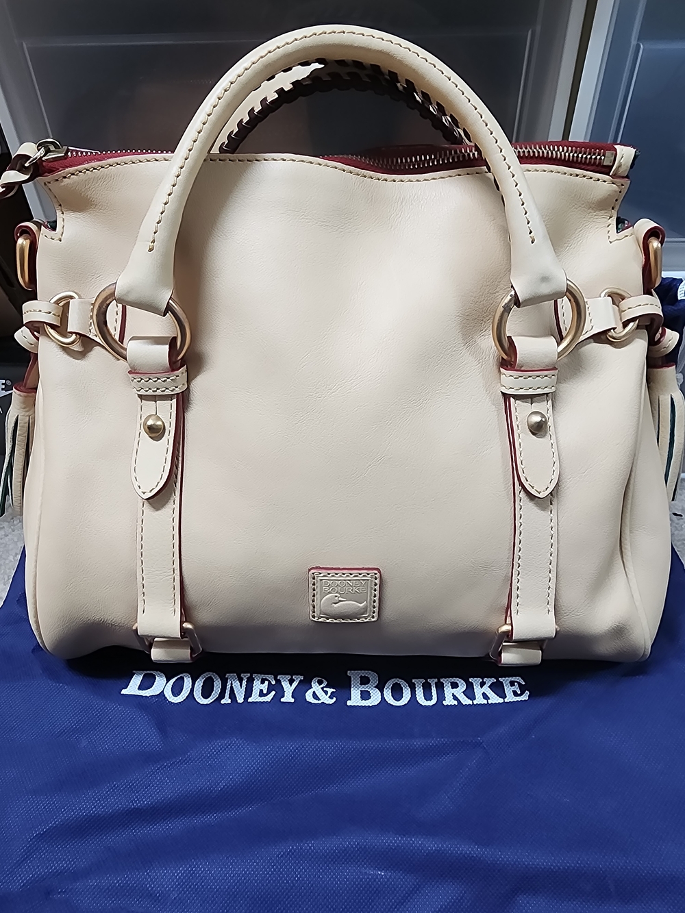 Dooney & Bourke Ecru Florentine Satchel with Gold Hardware